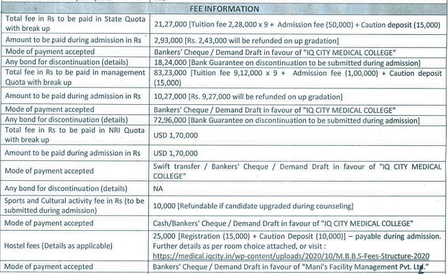 IQ City Durgapur Medical College Management Quota Fees Structure 2022-2023